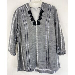 Tommy‎ Bahama Top Hoodie Shirt V-Neck Medium Embroidered Soft Cotton Beach